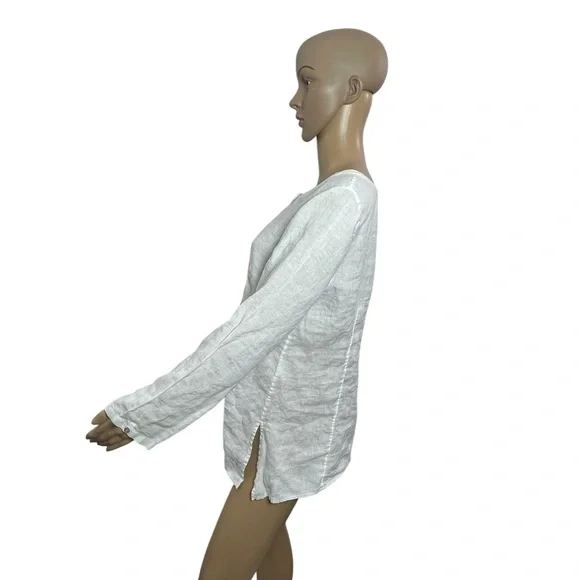 Eileen Fisher Women’s Size M Long Sleeve Round Neck White Irish Linen Blouse - Picture 2 of 5